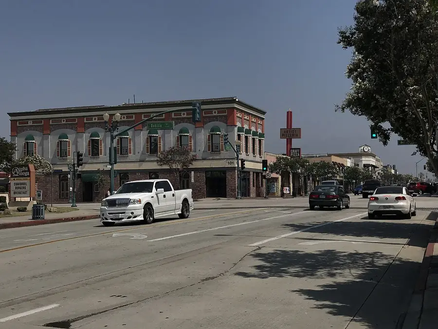 Downtown Covina street with shops and older storefront buildings