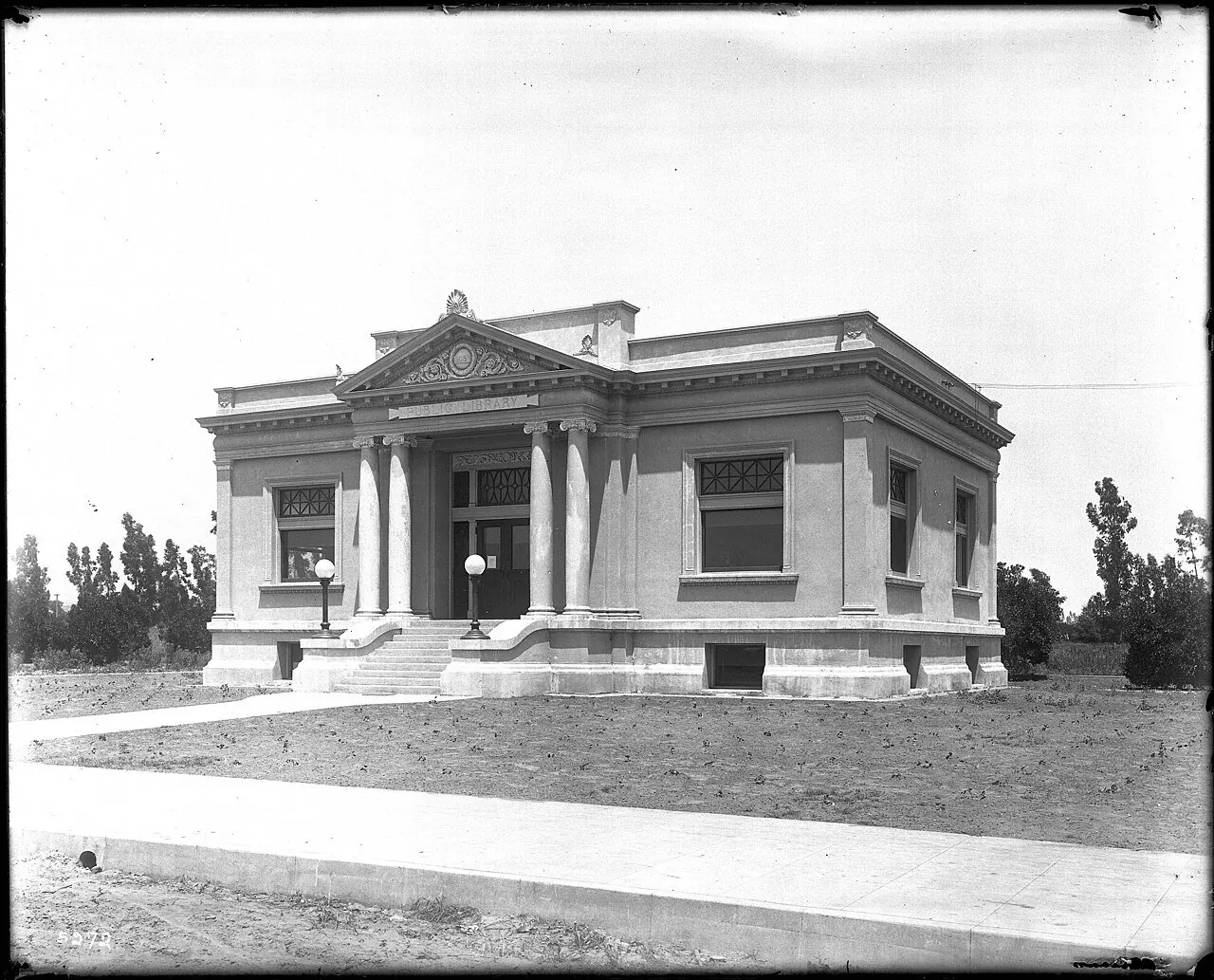Covina Public Library around 1908 with new shrubs planted out front