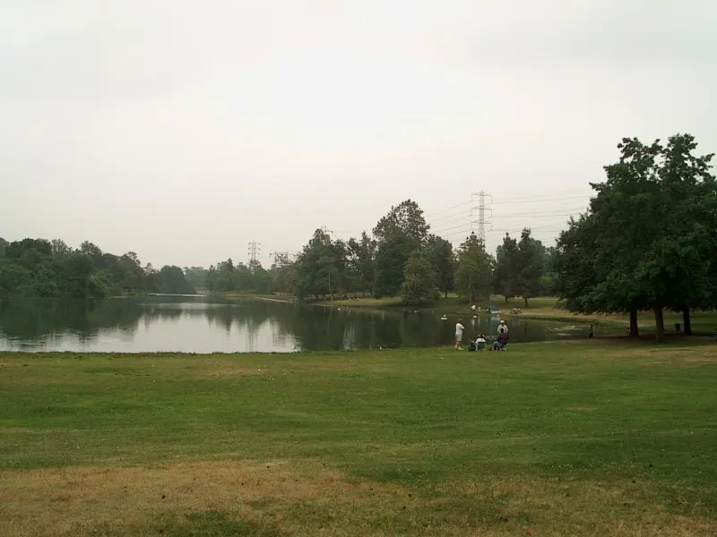 Lake near the entrance of the Whittier Narrows Recreation Area